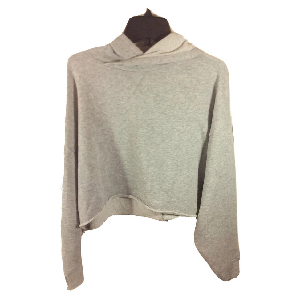 Fabletics Brisa Hoodie Women's XXS Gray Raw Edge Crop Pullover Cosy